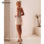 Lakshmigown Sexy Hochzeitskleid mit tiefem V-Ausschnitt für die Braut, rückenfrei, Federn, Brautkleid, Vestido De Novia, glänzend, individuell anpassbar