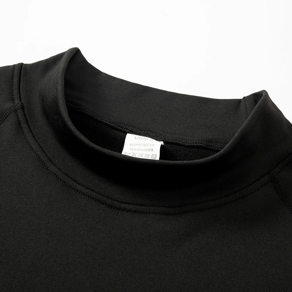 Winter Fleece Sports Shirt Men High Neck Compression Shirt Long Sleeved Training Top High Stretch Undershirt