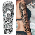 1 Sheet Full Arm Compass Zeus Skull Tiger Lion Flower Temporary Tattoos Sleeve For Men Women Adults Fake Temp Sticker Tattoo