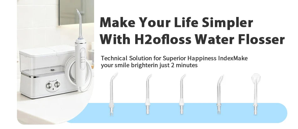 H2ofloss Munddusche Tragbar Munddusche 570 ml 140 PSI Hochdruck 6 Modi 5 Düsen mit Aufbewahrungstasche USB Wiederaufladbar