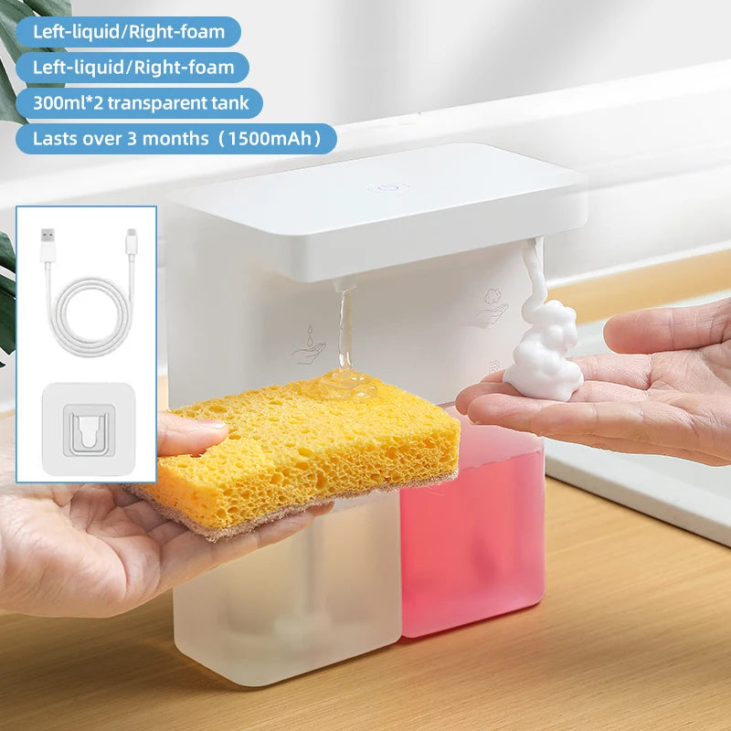 Neuer automatischer Geschirrspülmittel-Sensor Küche Doppelkopfschaum-Handdesinfektionsmittel-Seifenspender Wandmontage