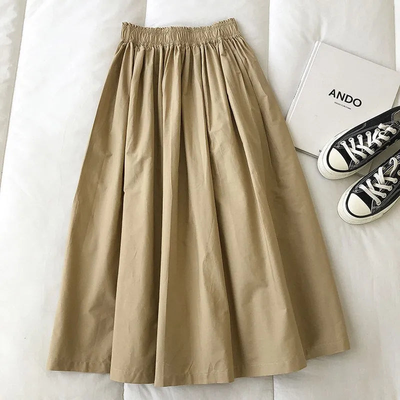 Damen Schwarzer Rock Midi High Waist Korean Style Plissiert A-Linie Vintage Kleidung 2026 Neue Sommer Casual Mode Damen Arbeitskleidung
