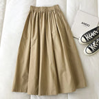 Damen Schwarzer Rock Midi High Waist Korean Style Plissiert A-Linie Vintage Kleidung 2026 Neue Sommer Casual Mode Damen Arbeitskleidung