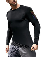 Herren Kompressions-Langarmshirt Schwarz Fitness-T-Shirt Männer Laufen Schnelltrocknend Gym-Top Sonnenschutz Sport-Baselayer