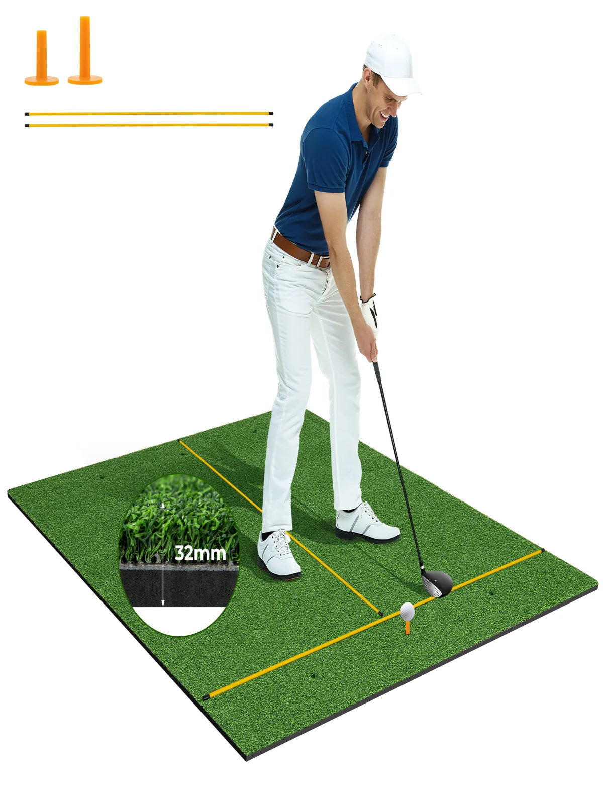 Golf-Übungsmatte mit Kunstrasen, 1,5 x 1,2 Meter, Indoor/Outdoor Abschlagmatte mit Gummi-Tees & Ausrichtungshilfen, Golfmatte