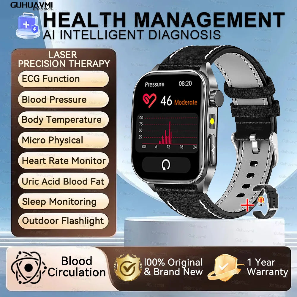2026 Neue Gesundheits-Smartwatch Lasertherapie Reduziert Drei Hochs Blutsauerstoff Blutdruck Harnsäure Blutfette EKG-Smartwatch Für Herren
