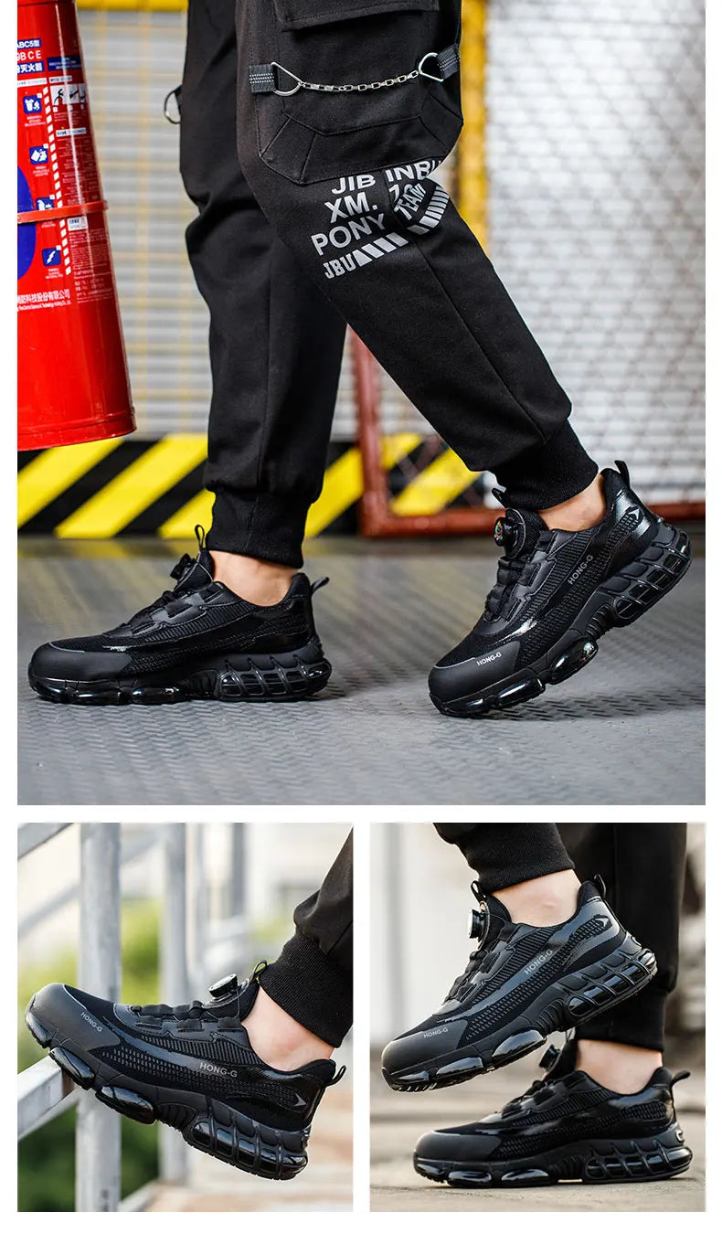 Herren Arbeitsschuhe Drehverschluss-Arbeitssneaker Schutzschuhe Industrie-Sicherheitsschuhe Durchtrittsicher Anti-Smash Stahlkappen-Schuhe