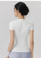 Frühlings- und Sommer-Yoga-Kleidung, kurzärmlig, nackt, eng anliegend, Fitness-Kleidung für Damen, Outdoor-Laufen, Training, Sport-T-Shirt