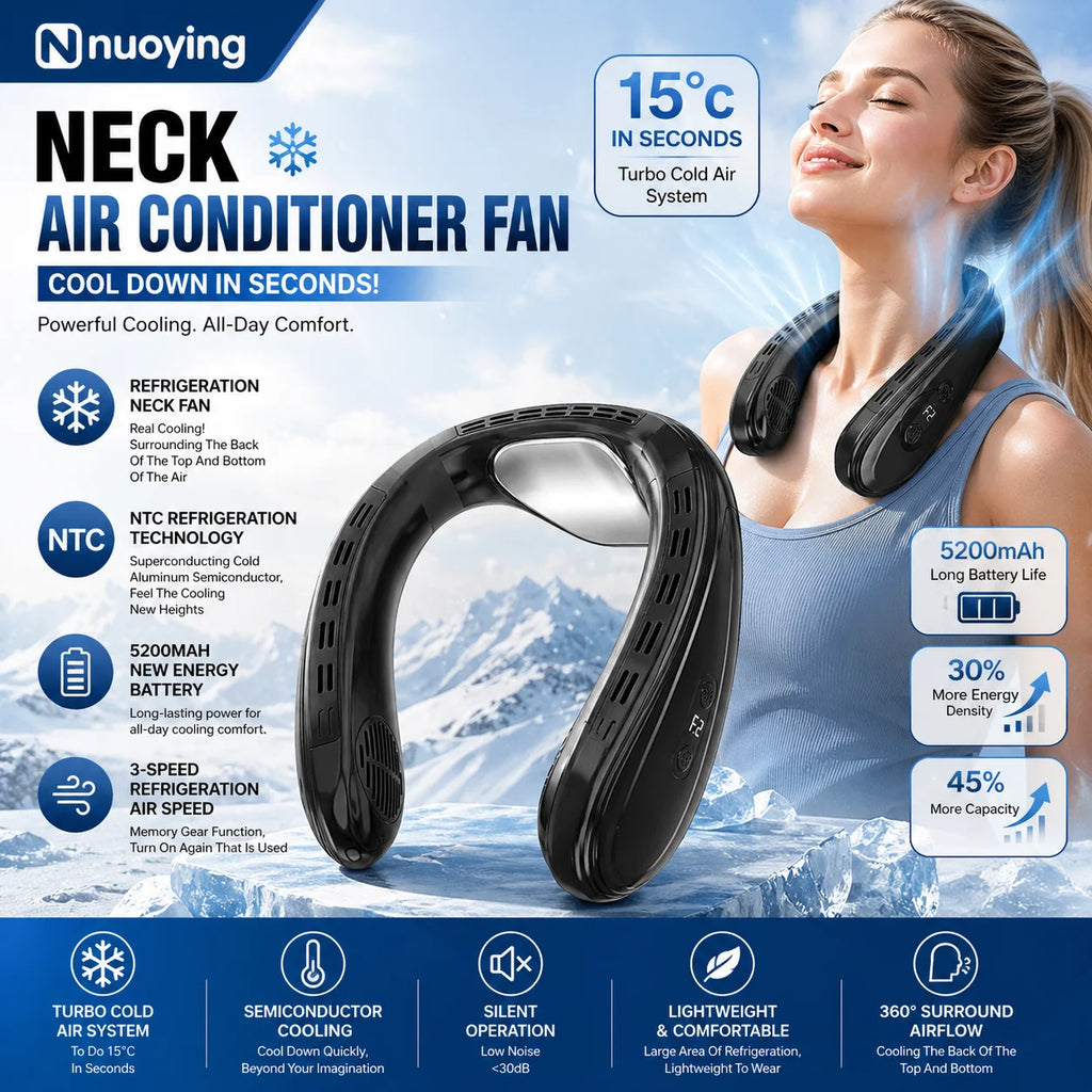 Neuer tragbarer Nackenventilator 5200mAh Nackenklimaanlage wiederaufladbarer Halbleiter-Kühlventilator Persönlicher Outdoor-Ventilator tragbarer Kühler
