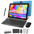 Android 15 Tablet, 10,0-Zoll-Bildschirm, Quad-Core-Prozessor, 12 GB RAM (3 GB+9 GB), 64 GB Speicher, 2MP+8MP Dual-Kameras, 6000 mAh