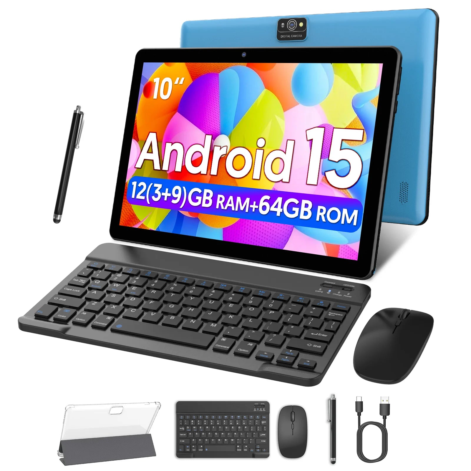 Android 15 Tablet, 10,0-Zoll-Bildschirm, Quad-Core-Prozessor, 12 GB RAM (3 GB+9 GB), 64 GB Speicher, 2MP+8MP Dual-Kameras, 6000 mAh Hauptbild