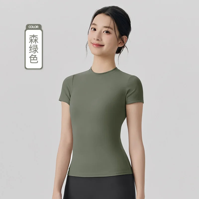 Frühlings- und Sommer-Yoga-Kleidung, kurzärmlig, nackt, eng anliegend, Fitness-Kleidung für Damen, Outdoor-Laufen, Training, Sport-T-Shirt