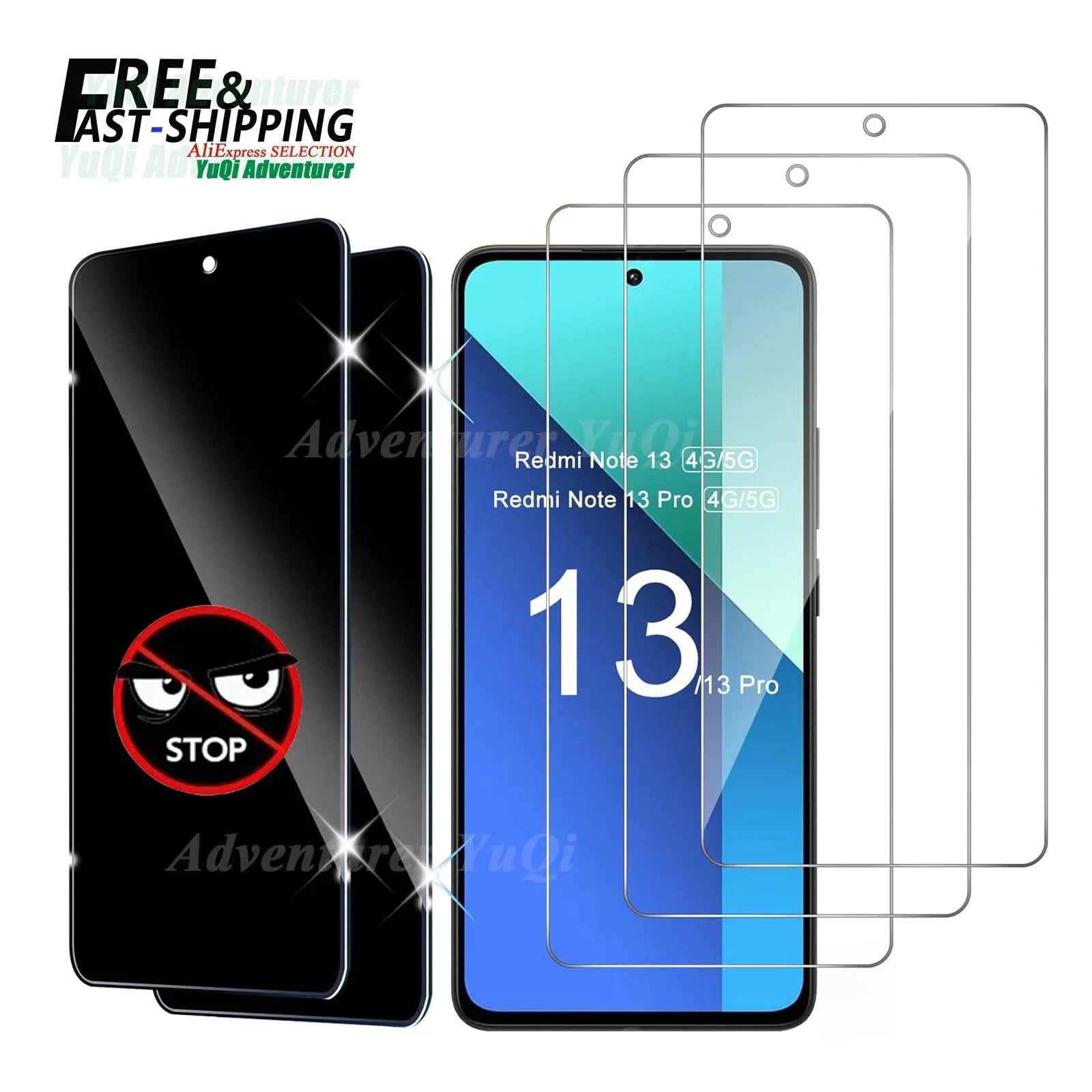 Für Redmi Note 13 Pro Displayschutzfolie 4G 5G Panzerglas HD Kristallklar Anti-Spion Blickschutz 9H Hoher Aluminiumgehalt Hauptbild