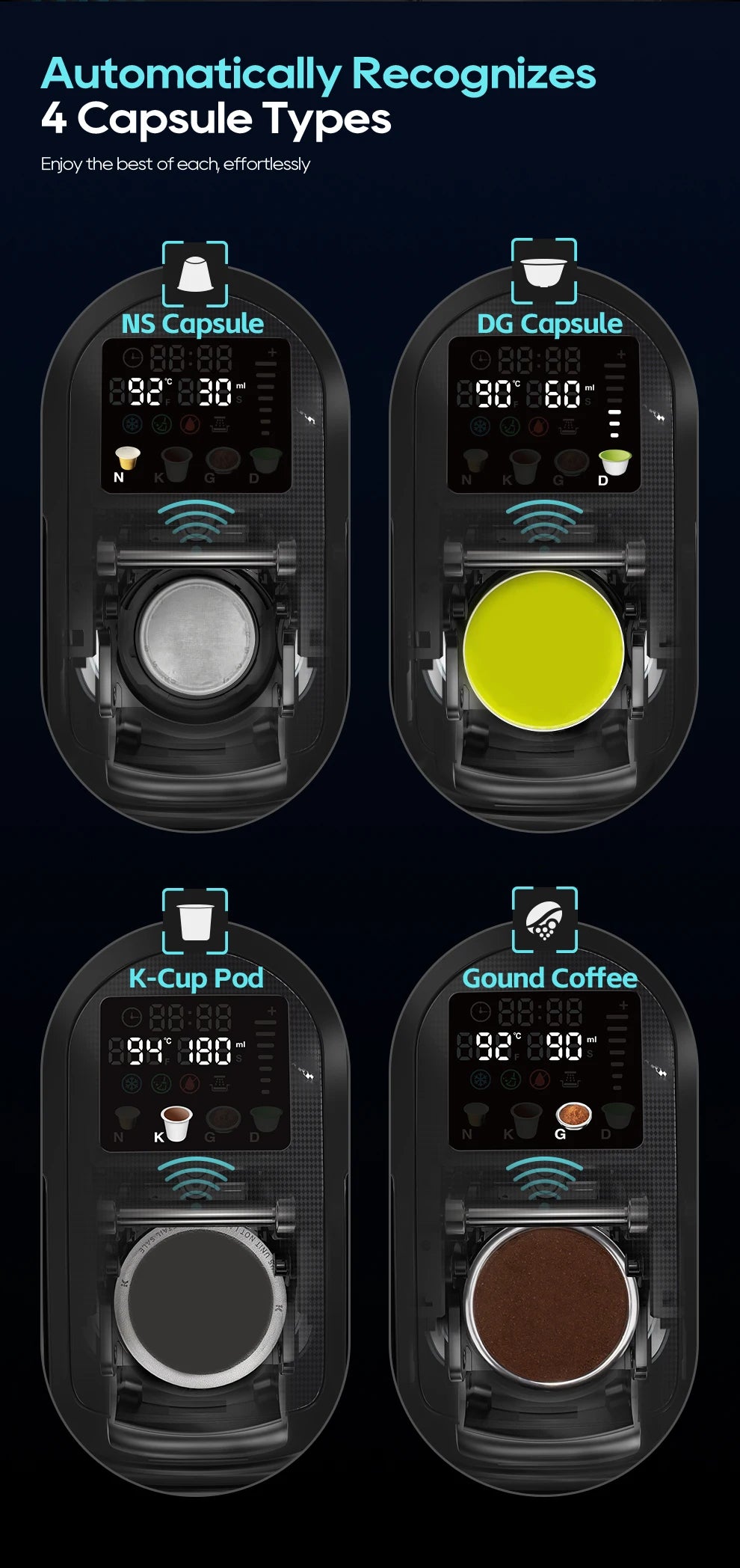 HiBREW 6 in 1 Multiple Capsule Coffee Machine Hot/Cold DG Nes Capsule ESE Pod Tea Basket Ground Coffee Cafeteria 20Bar H6