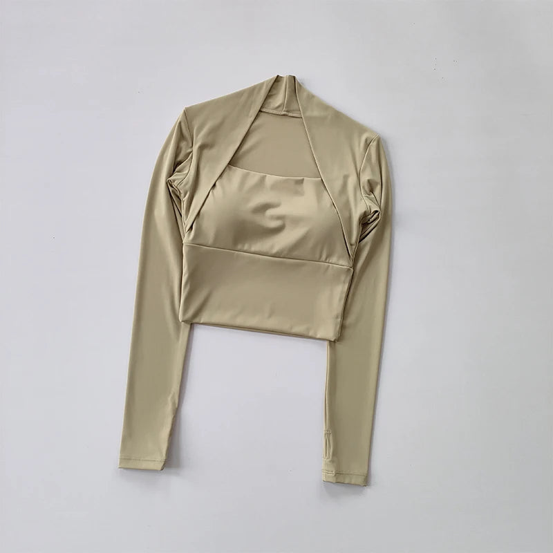 Fitness Brustkissen Sport Top Damen Langarmshirts Pra Speed Up Kurz Elegant Tanz Yoga Kleidung Kleiner Bund Gym