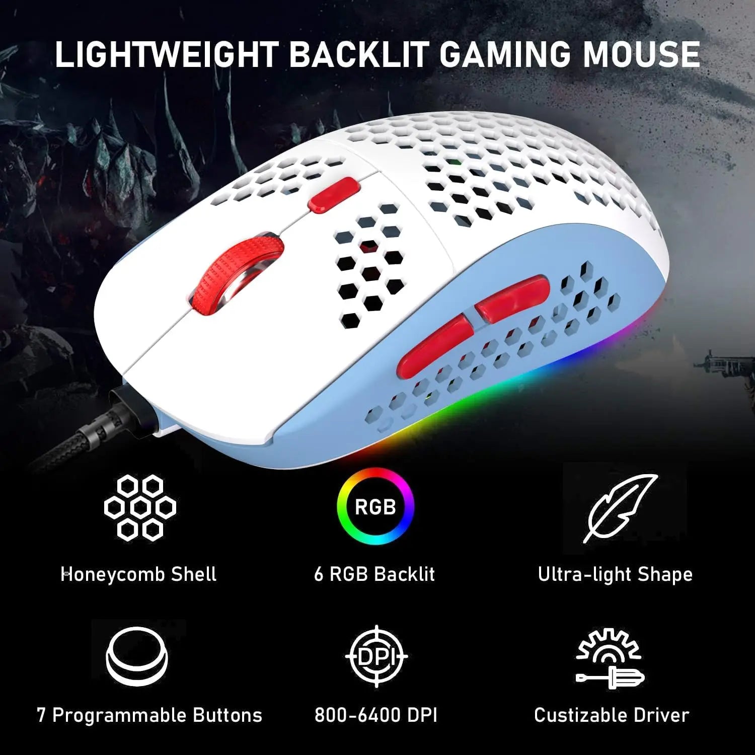 65 % kabelgebundenes mechanisches Gaming-Tastatur- und Maus-Combo, Mini-Tastatur mit 68 Tasten, RGB-Hintergrundbeleuchtung, leichte optische RGB-Wabenmaus