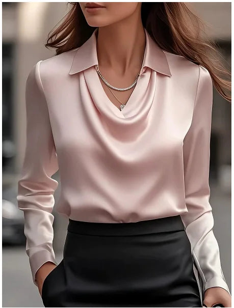Damenmode Einfarbig Hemdkragen Bluse Tops 2025 Frühling Herbst Lässige Langarm Bürohemd Elegantes Oberteil Weiblich