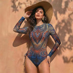 Damen Zweiteilige Bademode Langarm Mesh Badeanzug UPF 50+ Hohe Elastizität Gepolstert 2026 Neuer Strand-Badeanzug Beachwear