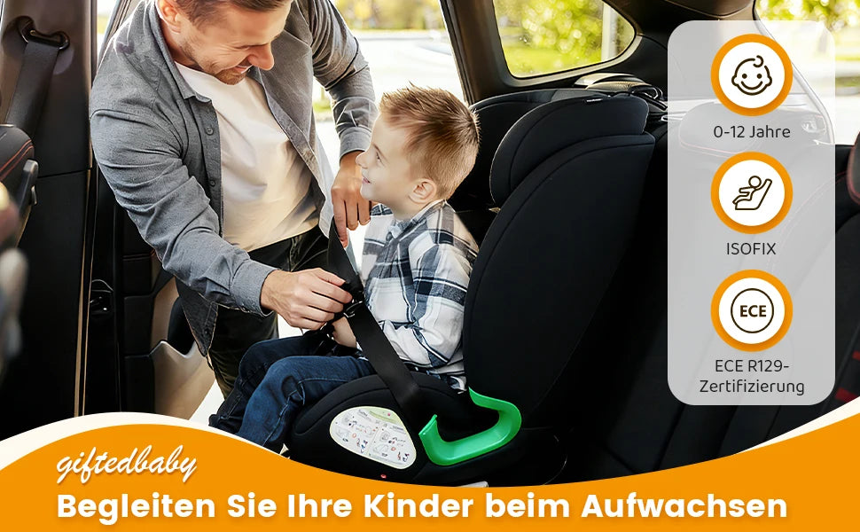 Kindersitze mit 360°-Drehfunktion ISOFIX für Babys, 5-Punkt-Gurt, 0-12 Jahre, geeignet für Neugeborene