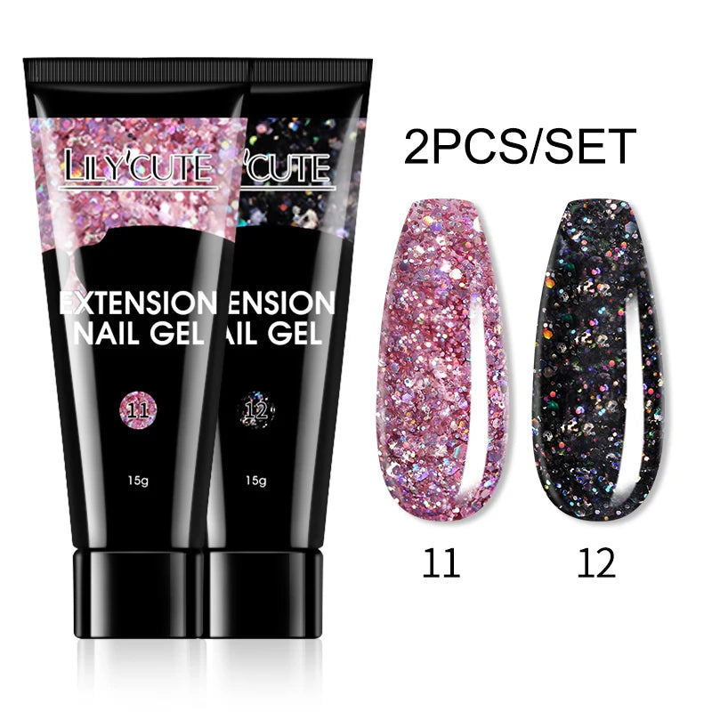 LILYCUTE 15ml Verlängerungsgel-Nagellack-Set Quick Nail Prolong mit Verlängerungsform-Nagelspitzen Acryl-Lösung Maniküre-Werkzeug-Kit