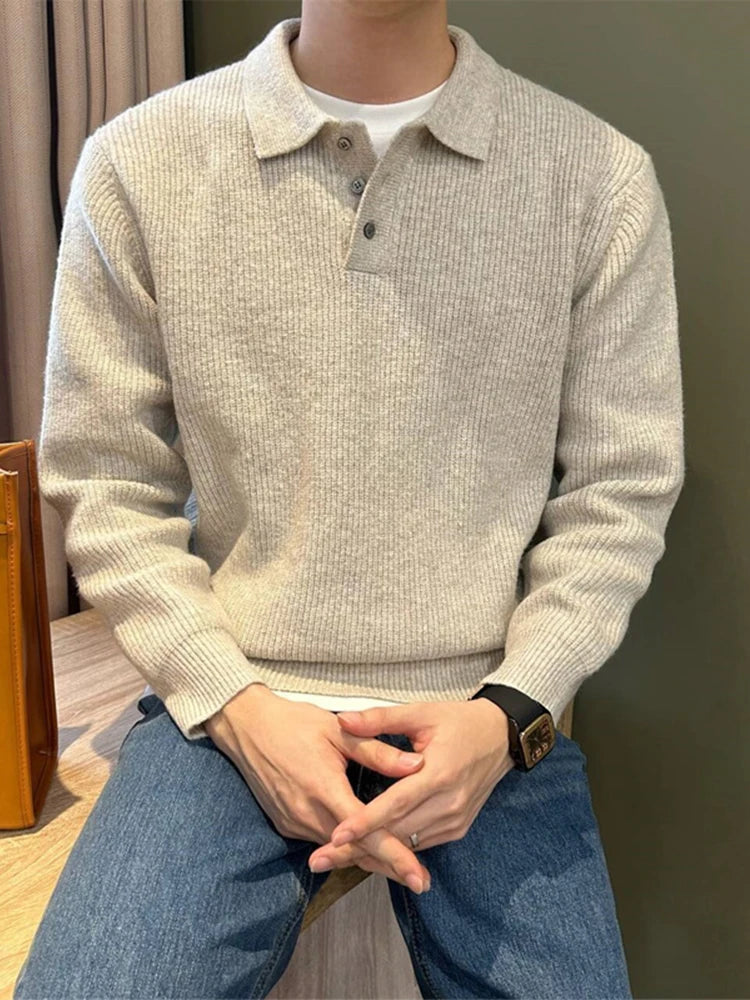 Herren Winter Norwegerpullover Einfarbig Polo Rollkragen Gestrickte Pullover Lässige Retro Warme Strickwaren Elegante Y2K Streetwear Jersey Hombre