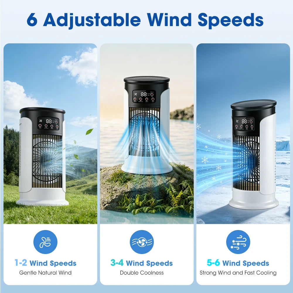 Desktop-Klimaanlagenlüfter 300 ml Wasser-/Eiskühlungsventilator 6 Geschwindigkeiten Kleiner Klimaanlagen-Luftbefeuchter-Kühlerlüfter mit Umgebungslicht
