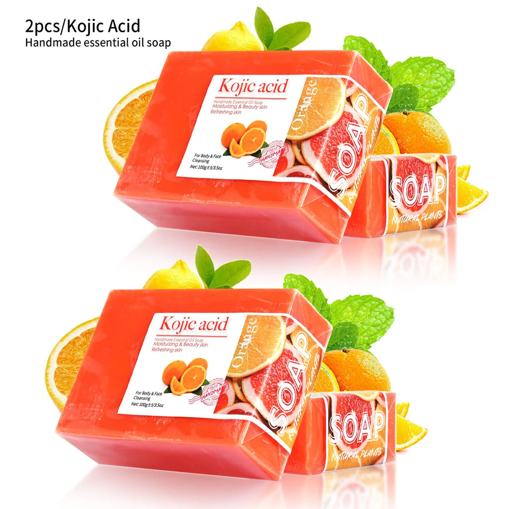 2 Stück/100 g Kojisäure Süßorange Handgemachte Ätherisches Öl Seife Reinigt sanft Gesicht und Körper Handgemachte Seife