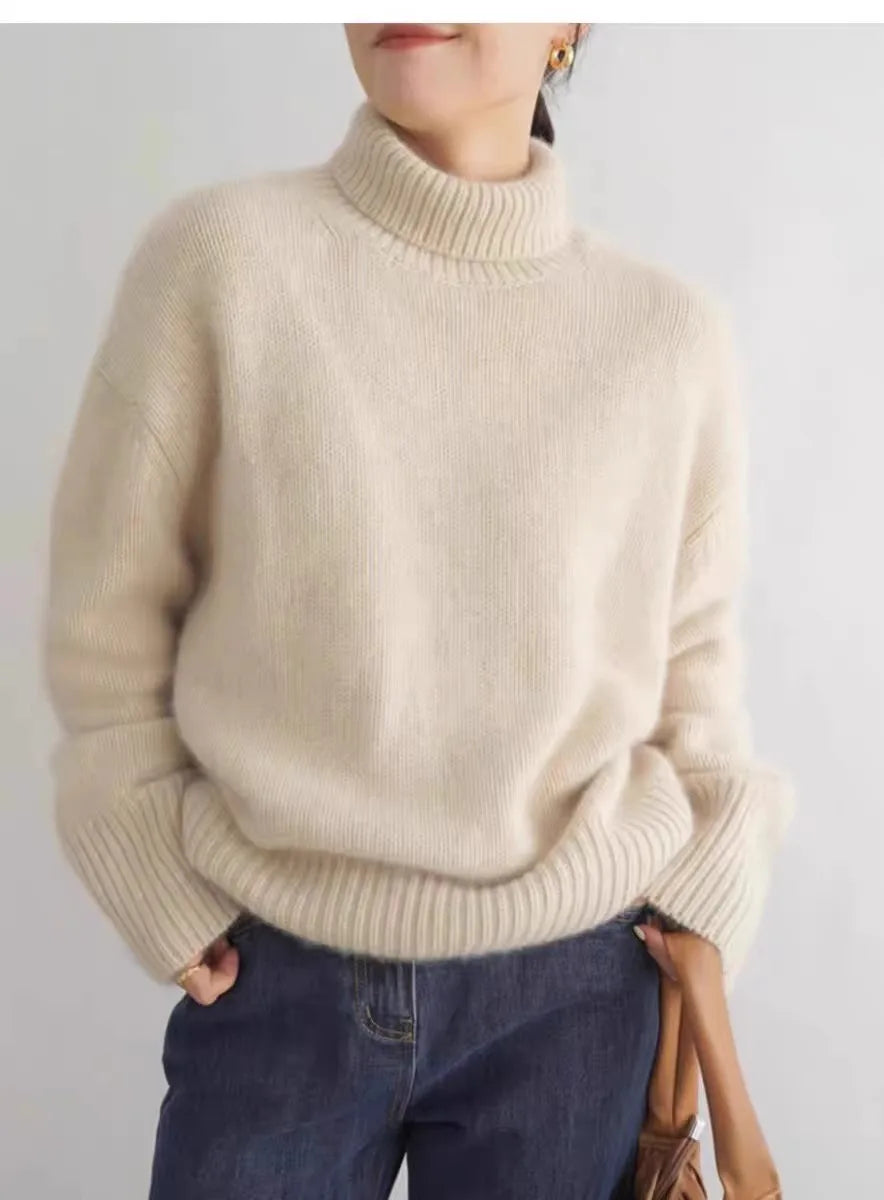 2024 Herbst und Winter Neuer dicker Kaschmirpullover Damen Rollkragenpullover Warm Locker Gestrickter Basispullover Jacke Oberteile