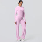 2-teiliges schnelltrocknendes Sport-Fitness-Bekleidung Yoga-Set Damen Yoga Reißverschluss Langarm High Waisted atmungsaktive weite Hose Set