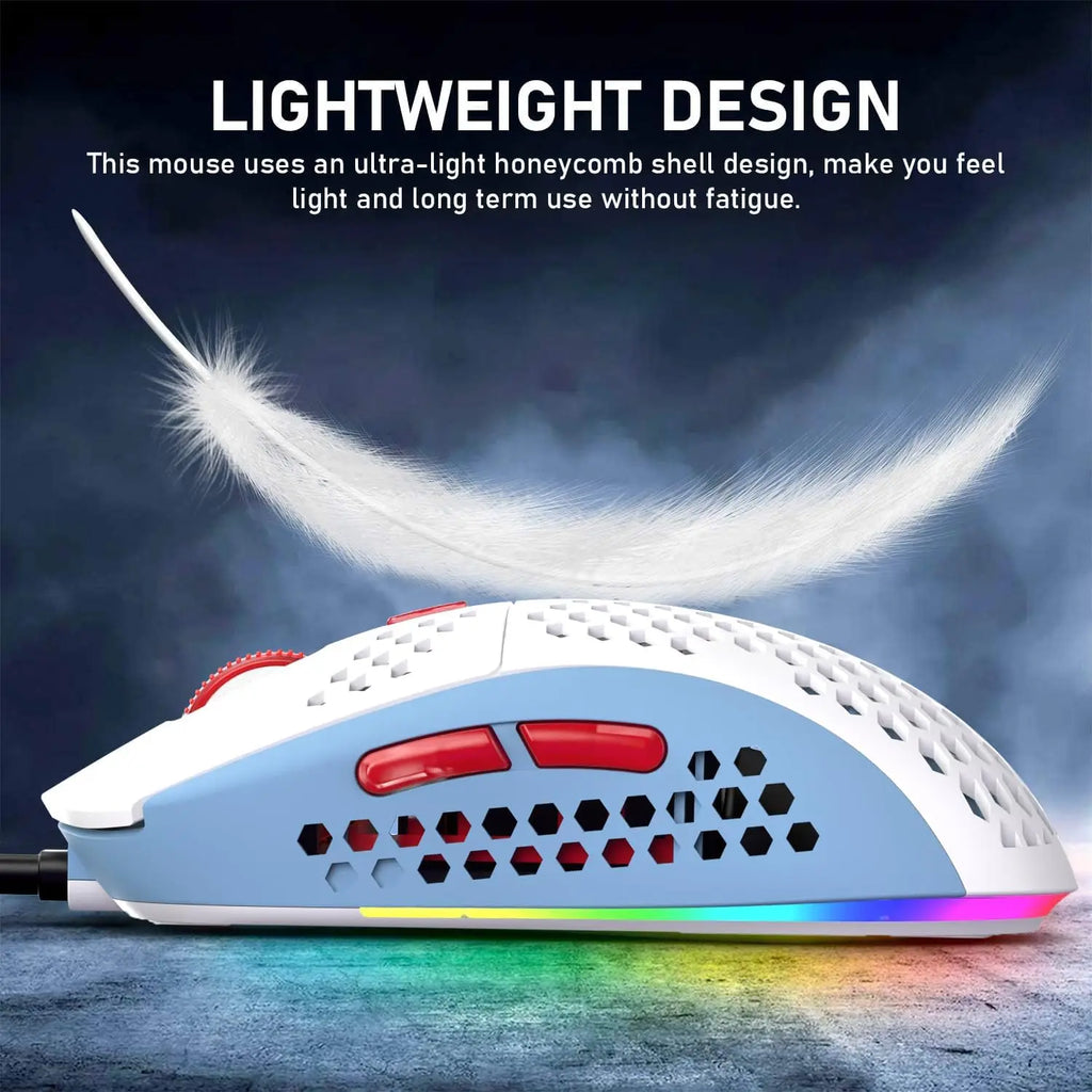 65 % kabelgebundenes mechanisches Gaming-Tastatur- und Maus-Combo, Mini-Tastatur mit 68 Tasten, RGB-Hintergrundbeleuchtung, leichte optische RGB-Wabenmaus