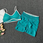 Pfirsich-Po-Yoga-Anzug Damen Gym Nahtloser Träger-BH mit Raffung Hoher Bund Po-Lifting Bauchstraffende Shorts Fitness-Set