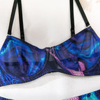 Sexy Perspektive Brustraffer Bedruckter Dessous-Set mit Handschuhen und Bein-Set für Damen, fünfteiliges Set, Damen Fun-BH- & Slip-Sets