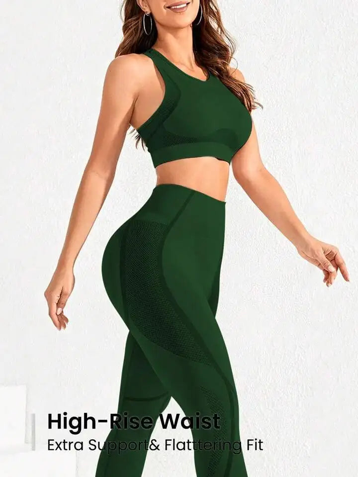 2-teiliger Anzug, Damen Yoga Anzug, schöne Rücken-High-Waist-Hosen-Kombination, nahtlose, super elastische, ideale Fitnesskleidung