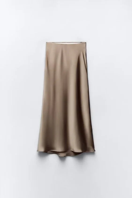 ETJ 2025 Damen Frühling neue elegante Mode All-in-One Stretch High-Waist A-Linie Seidensatin Rock in mehreren Farboptionen