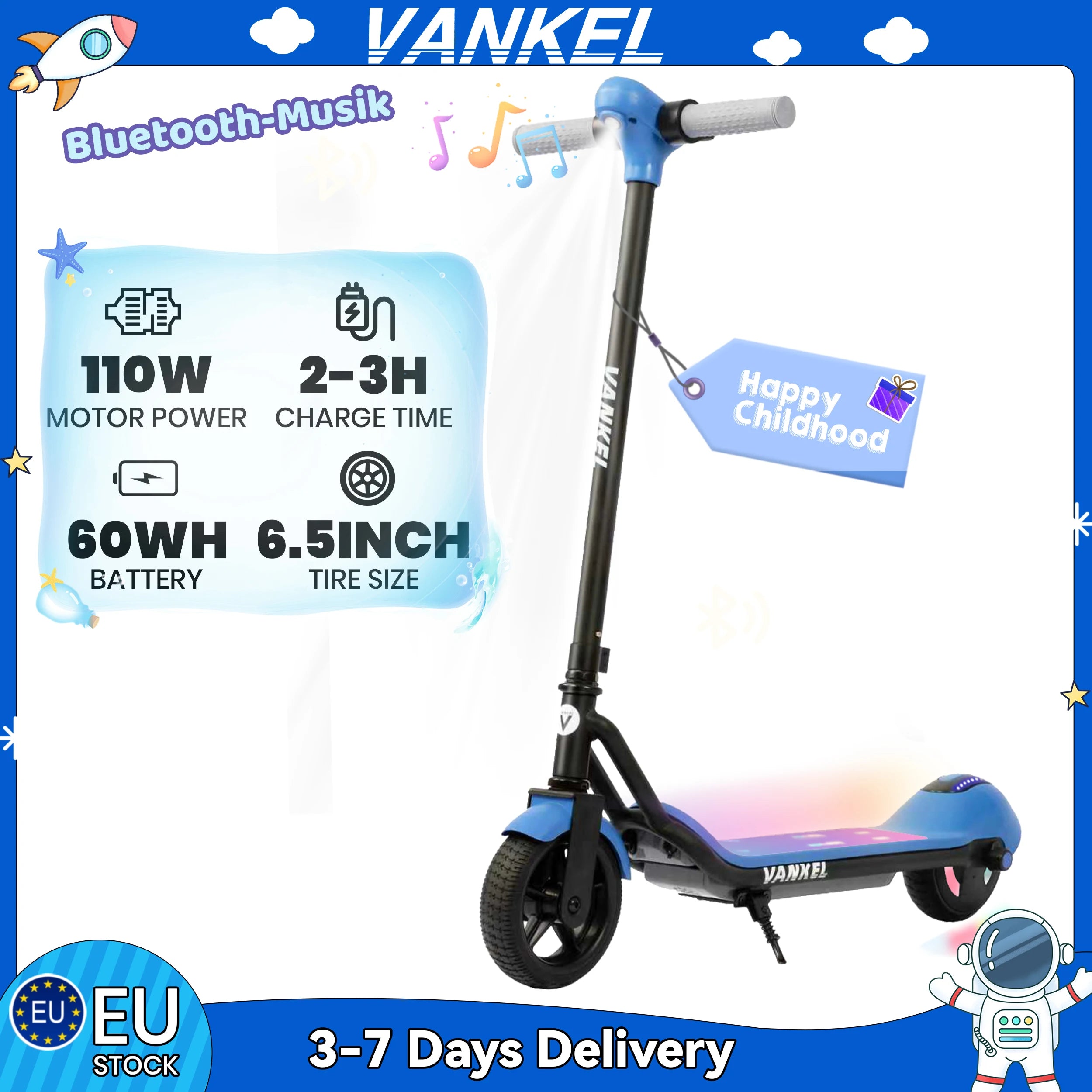 Vankel 6,5-Zoll Elektro-Kinderroller für Jungen und Mädchen mit Bluetooth, Regenbogenlichtern, 8-10 km Reichweite, LCD-Display Kinderroller Hauptbild