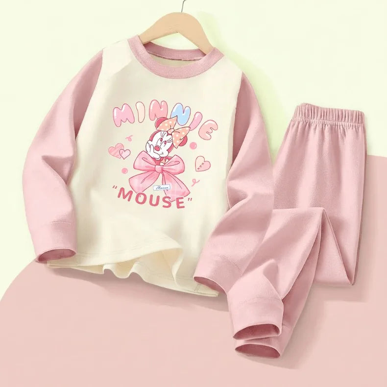 DISNEY Herbst und Winter Mädchen Bequemes Weiches Schlafanzug-Set Kinder Freizeit-Hauskleidung-Set Minnie-Druck Kinder Pyjamas 0-10 Jahre