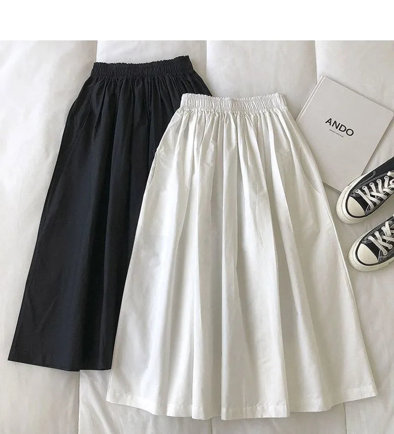 Damen Schwarzer Rock Midi High Waist Korean Style Plissiert A-Linie Vintage Kleidung 2026 Neue Sommer Casual Mode Damen Arbeitskleidung