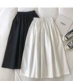 Damen Schwarzer Rock Midi High Waist Korean Style Plissiert A-Linie Vintage Kleidung 2026 Neue Sommer Casual Mode Damen Arbeitskleidung