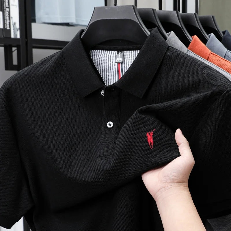 Polo-Shirt aus 100 % reiner Baumwolle, Kurzarm, High-End-Luxusmarke, Mode, Paul Pony Stickerei, Golf, Business Casual Herren T-Shirt