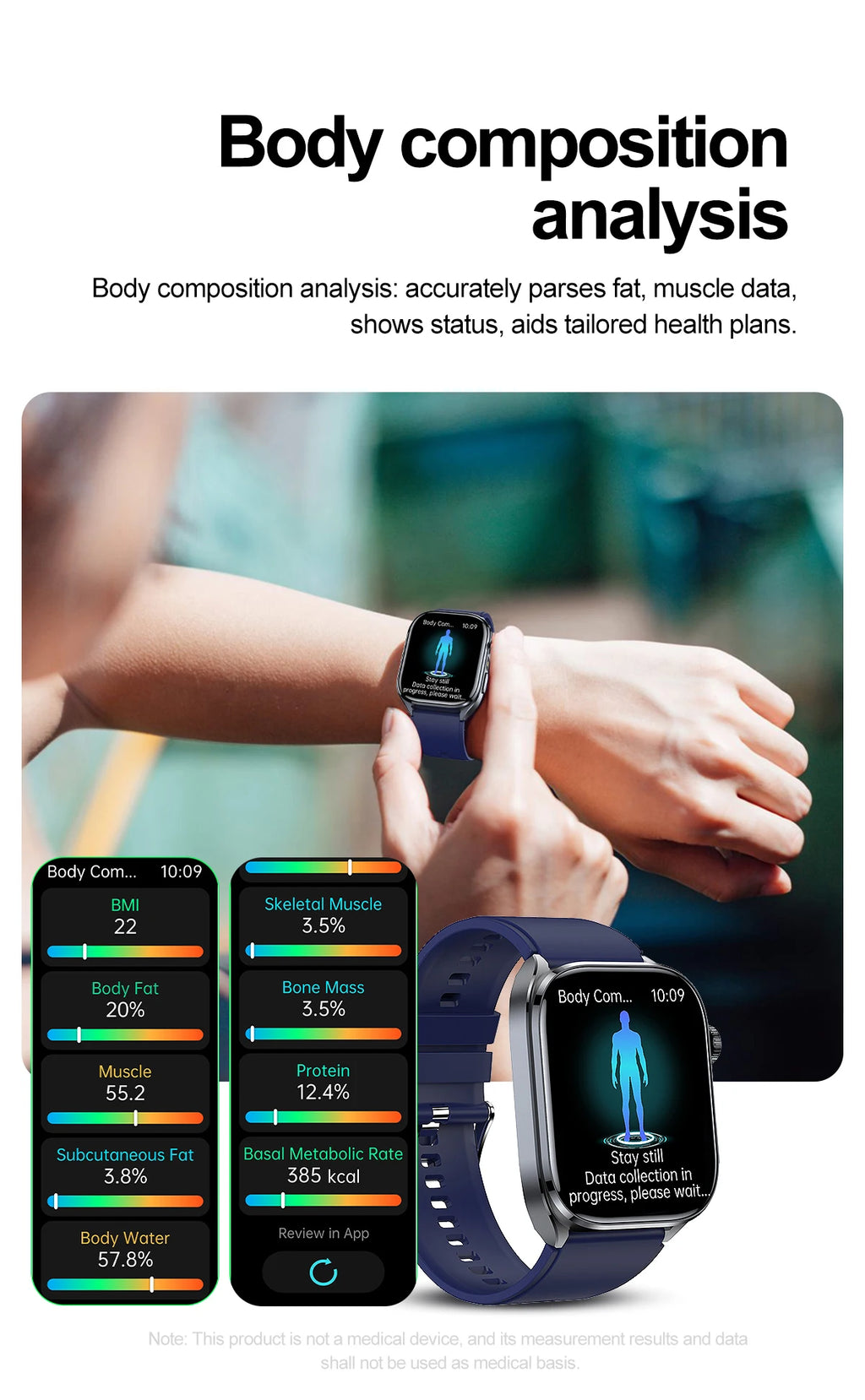 Neue Gesundheitsuhr Harnsäure Blutdruck Blutsauerstoff Körperanalyse Körperfett Smartwatch EKG+PPG Bluetooth Anruf Uhr Frauen Männer