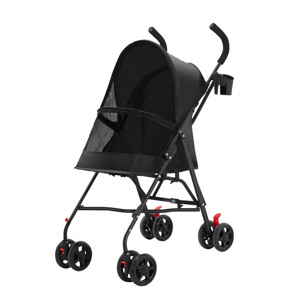 Animals stroller for small dogs and cats, foldable, with cup holder, 4 wheels, breathable mesh, large capacity, gray/blue/pink/black