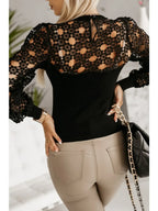 Damenmode Hohl Kontrast Spitze Spleißhemd Damen Temperament Langarmhemd Rundhalsbluse