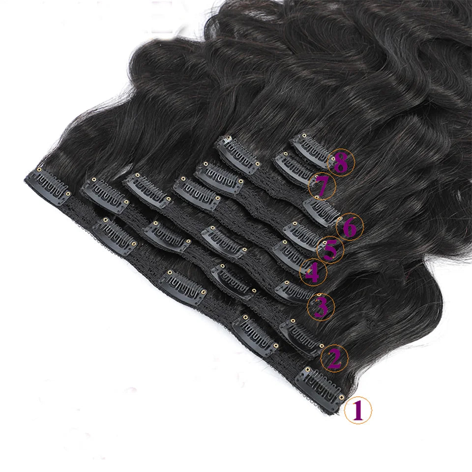 Clip In Echthaar Extensions Brasilianisches Body Wave Clip In 8 Teile/Set Natur Schwarz Farbe Clip Ins Remy Haar 8-26 Zoll 120G