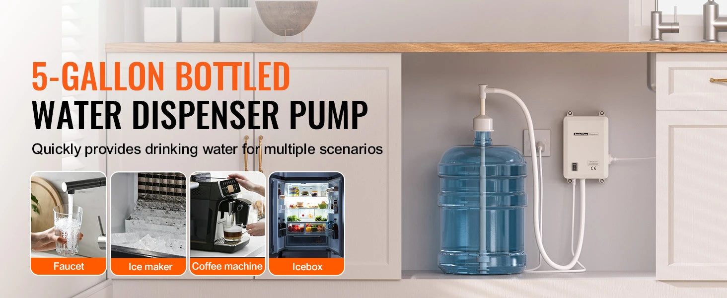 SucceBuy Flaschenwasser-Dosierpumpe mit PE-Schlauch 3,8 L/Min 2,8 bar für Kaffee-/Teemaschine Wasserspender Kühlschrank Eisbereiter