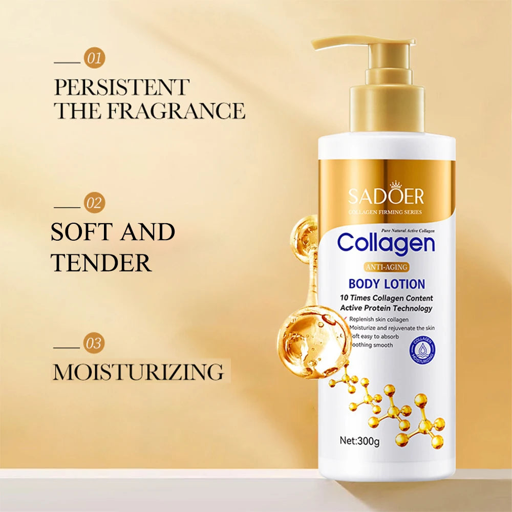 Kollagen Körperlotion zur Straffung & Hydratation – Intensive Feuchtigkeitspflege Anti-Aging-Haut für trockene, schlaffe Haut, Pflege 300g/Stück