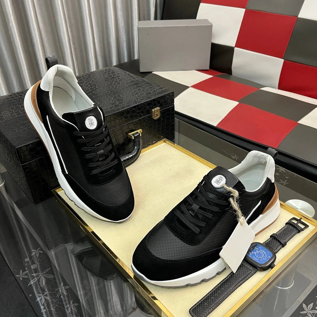 Luxusmarke Herrenschuhe Handgemachte Freizeit-Sneaker Jacquard-Nylon-Gewebe mit Wildleder Wander- und Radschuhe Laufschuhe Weihnachtsgeschenke