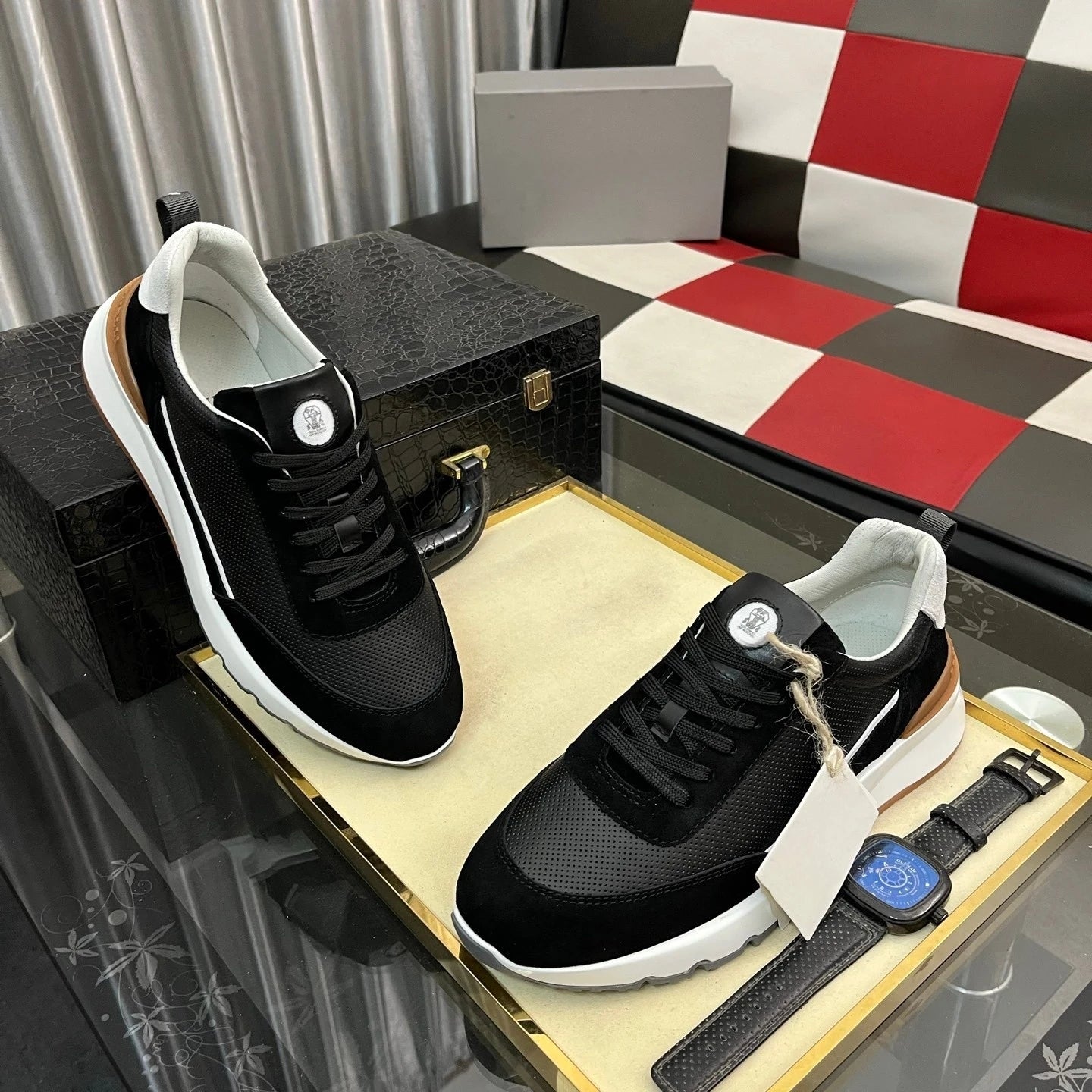 Luxusmarke Herrenschuhe Handgemachte Freizeit-Sneaker Jacquard-Nylon-Gewebe mit Wildleder Wander- und Radschuhe Laufschuhe Weihnachtsgeschenke