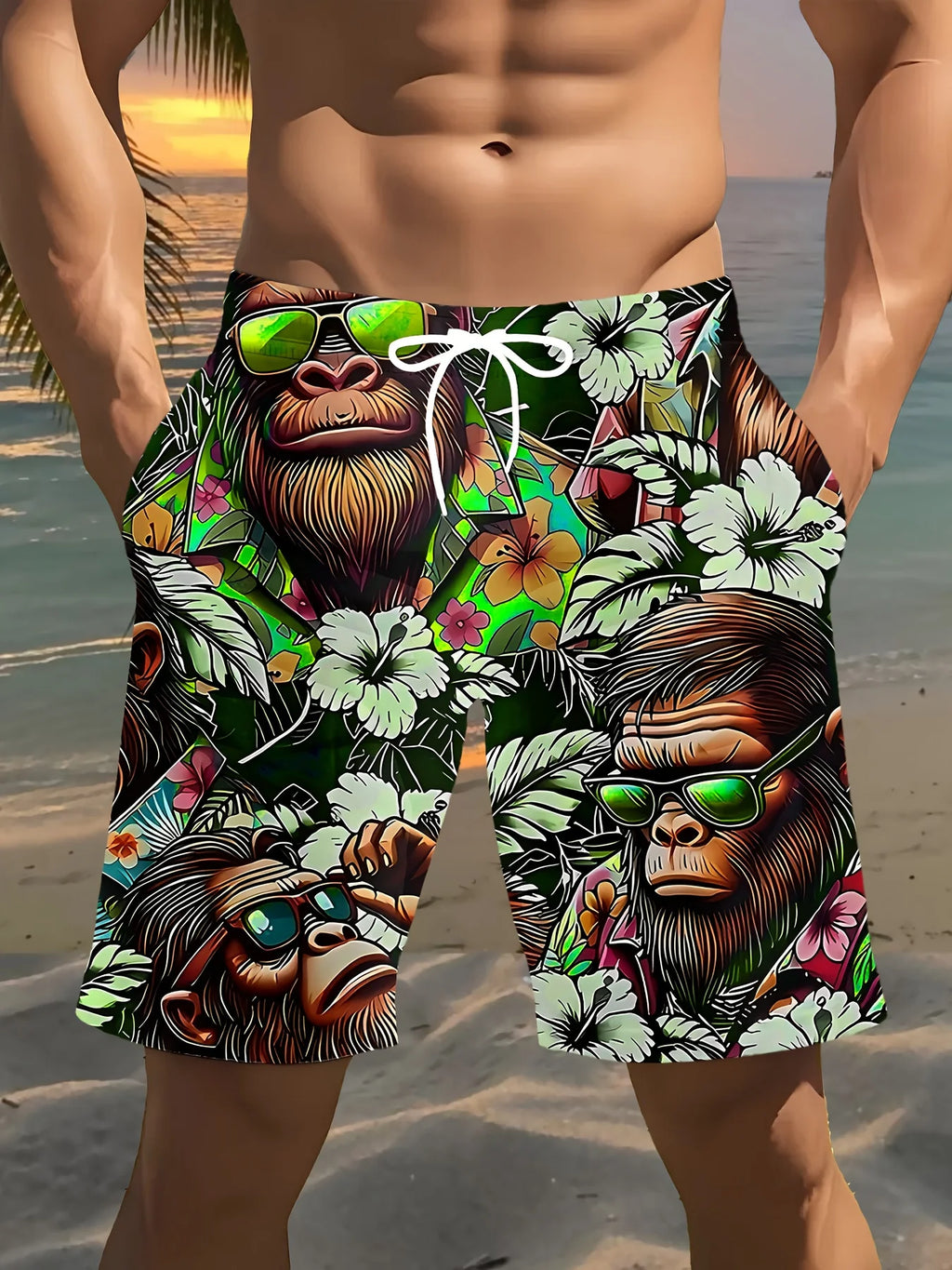 3D-Gorilla-Druckdesign Mode Sexy Wasserdicht Schnelltrocknend Sport Herren Kinder Surfen Urlaub Freizeit Eltern-Kind Strandshorts