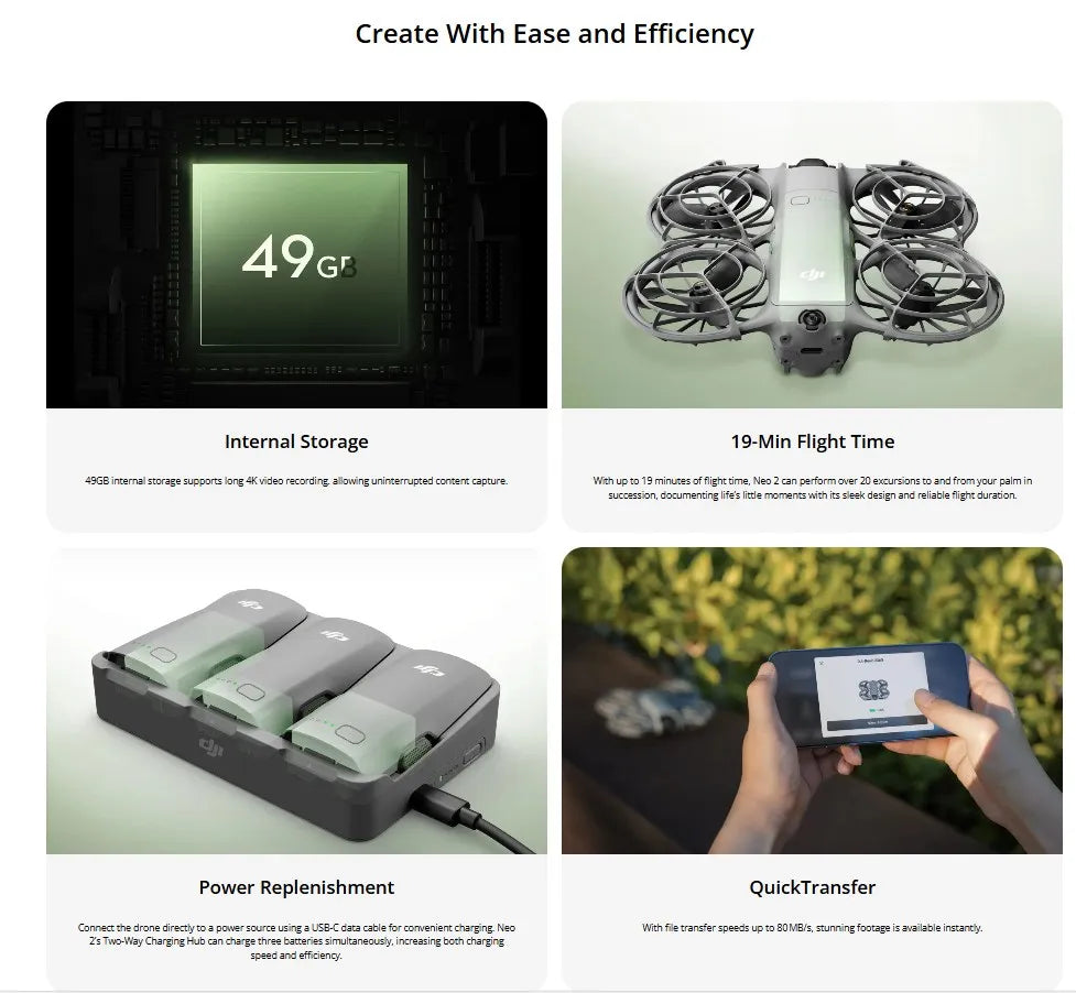 Globale Version DJI Neo 2 Kameradrohnen 4K Hochwertige Bildgebung 1/2-Zoll CMOS-Sensor 4K/60fps Video Und 4K/100fps Zeitlupe Einfach für Anfänger
