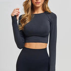Langarm Sport Crop Top Yoga Top Damen Nahtlose T-Shirts Fitness Crop Top Sport Active Wear Workout Athletic Shirts